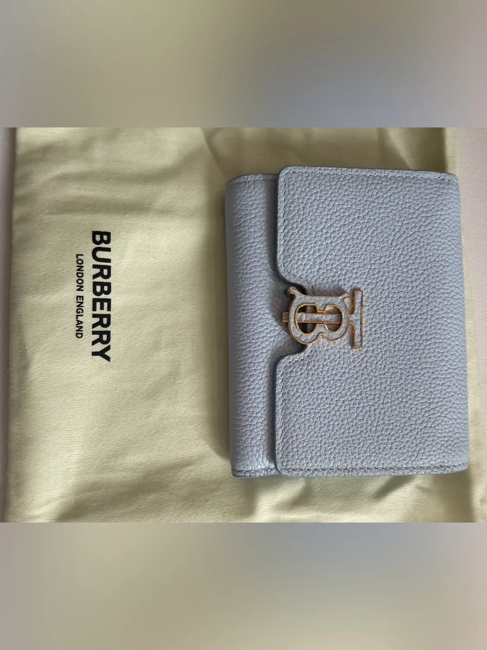 Burberry Pale Blue TB Monogram Folding Leather Wallet NWOT